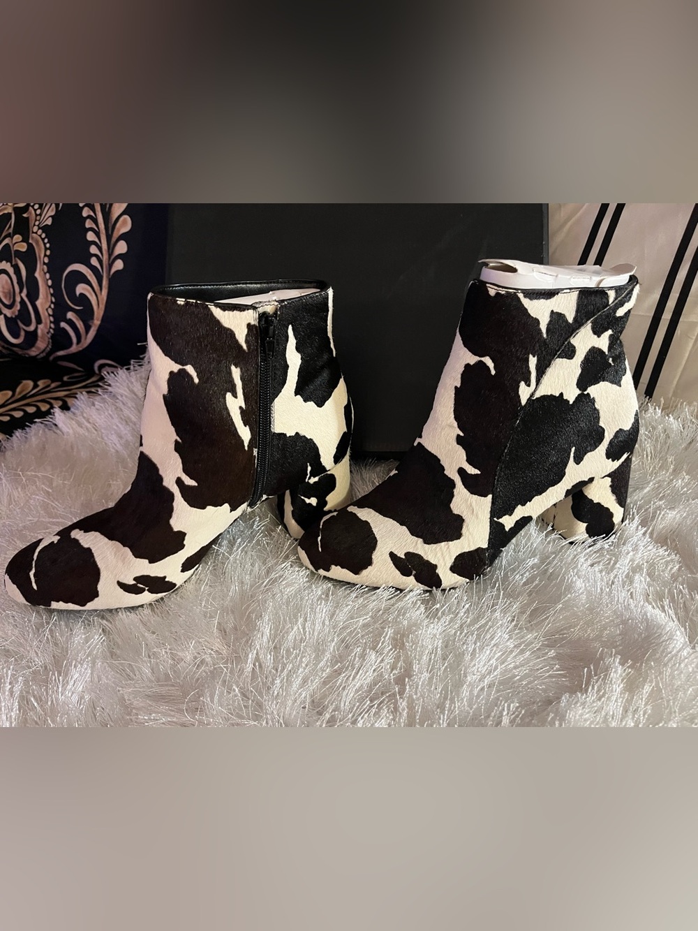 INC International Concepts Black & White Cow Print Ankle Booties